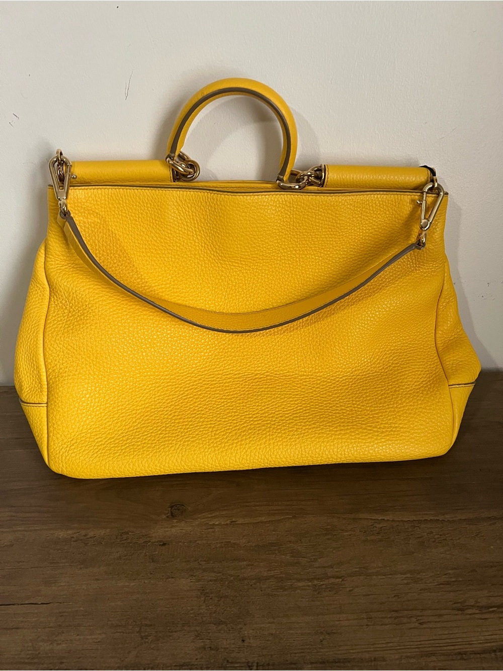 Dolce & Gabbana Yellow Sicily Pebbled Leather Satchel